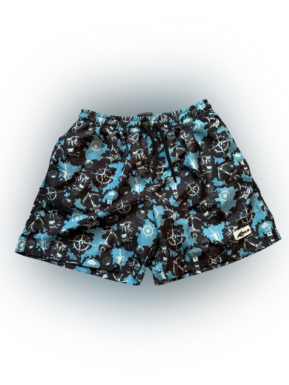 Aqua Nautical Print Swim Trunks